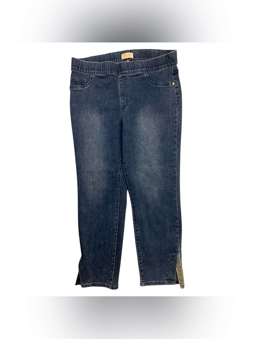 Laura Midnight Wash Ankle Crop Jeans with Side Zip Detail Size L